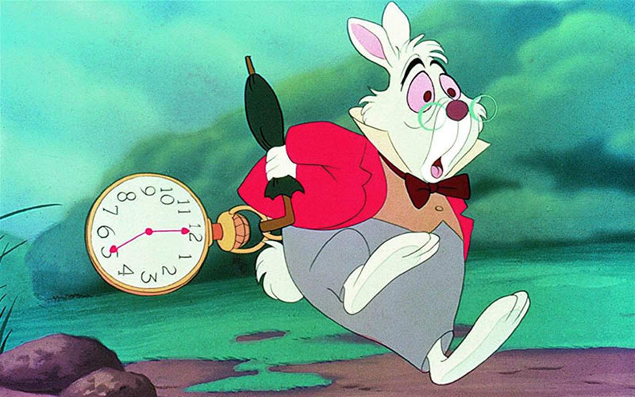 Alicia en el pais de la maravillas conejo reloj llegar tarde