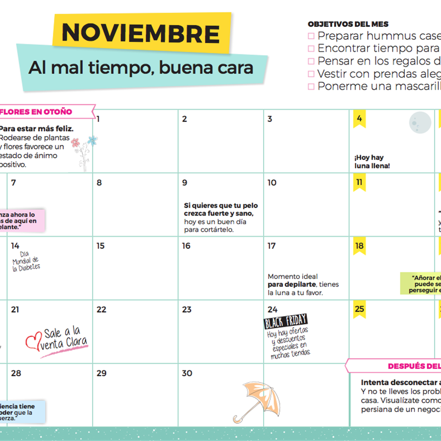 Descárgate el Calendario Clara del mes de noviembre 2017