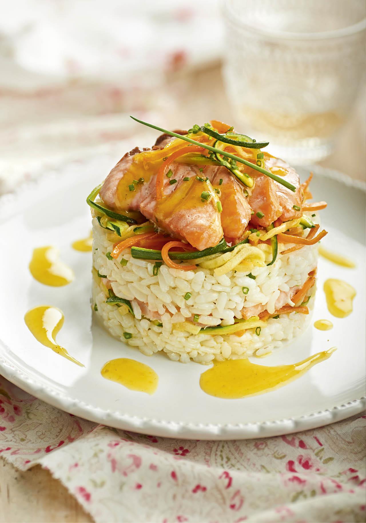 recetas con salmon timbal arroz verduras