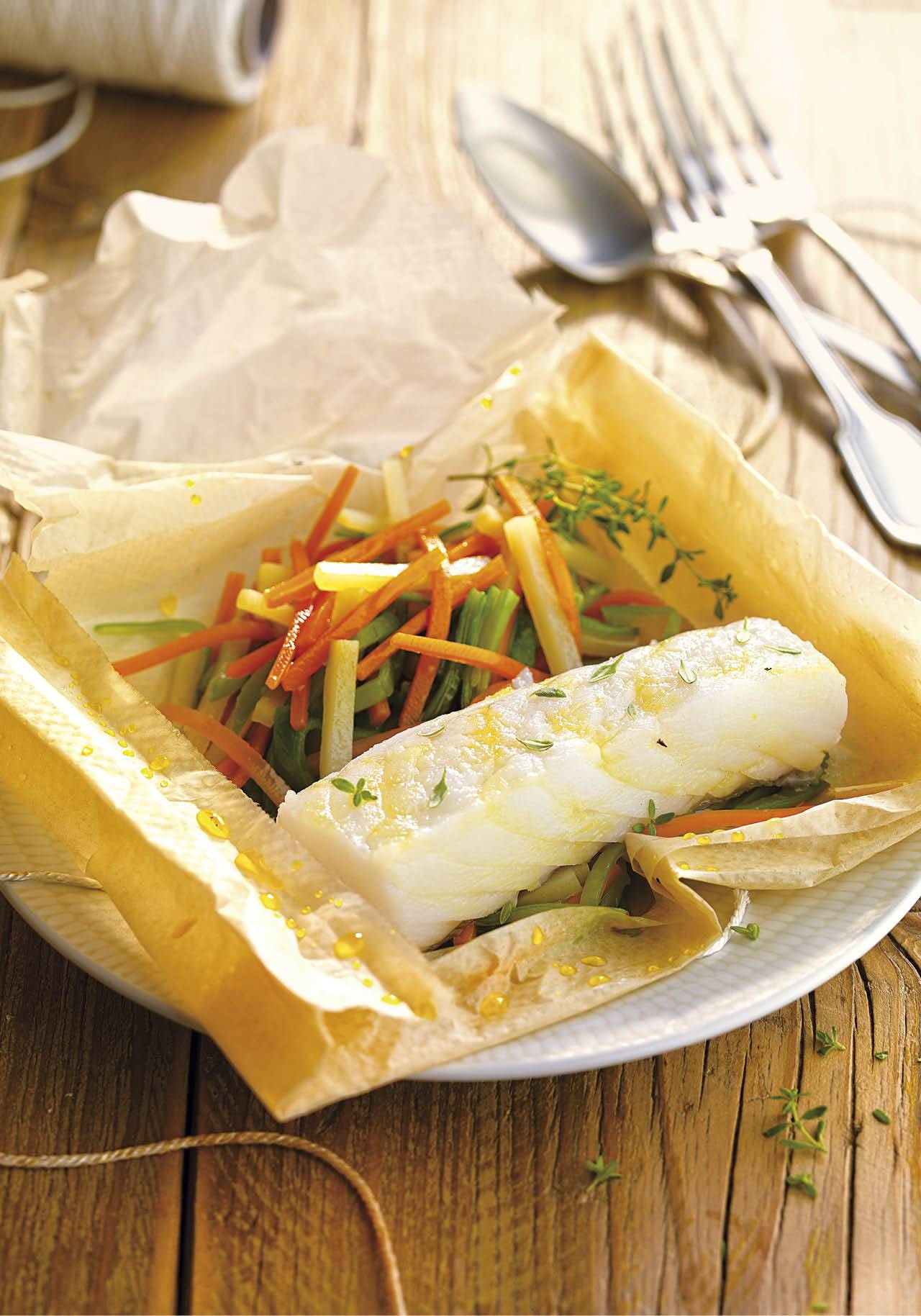 recetas con bacalao con verduras en papillote