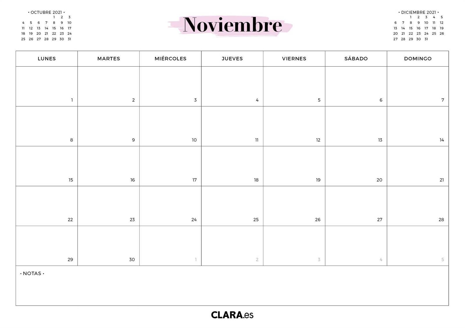 Calendario noviembre 2021 para imprimir jpg