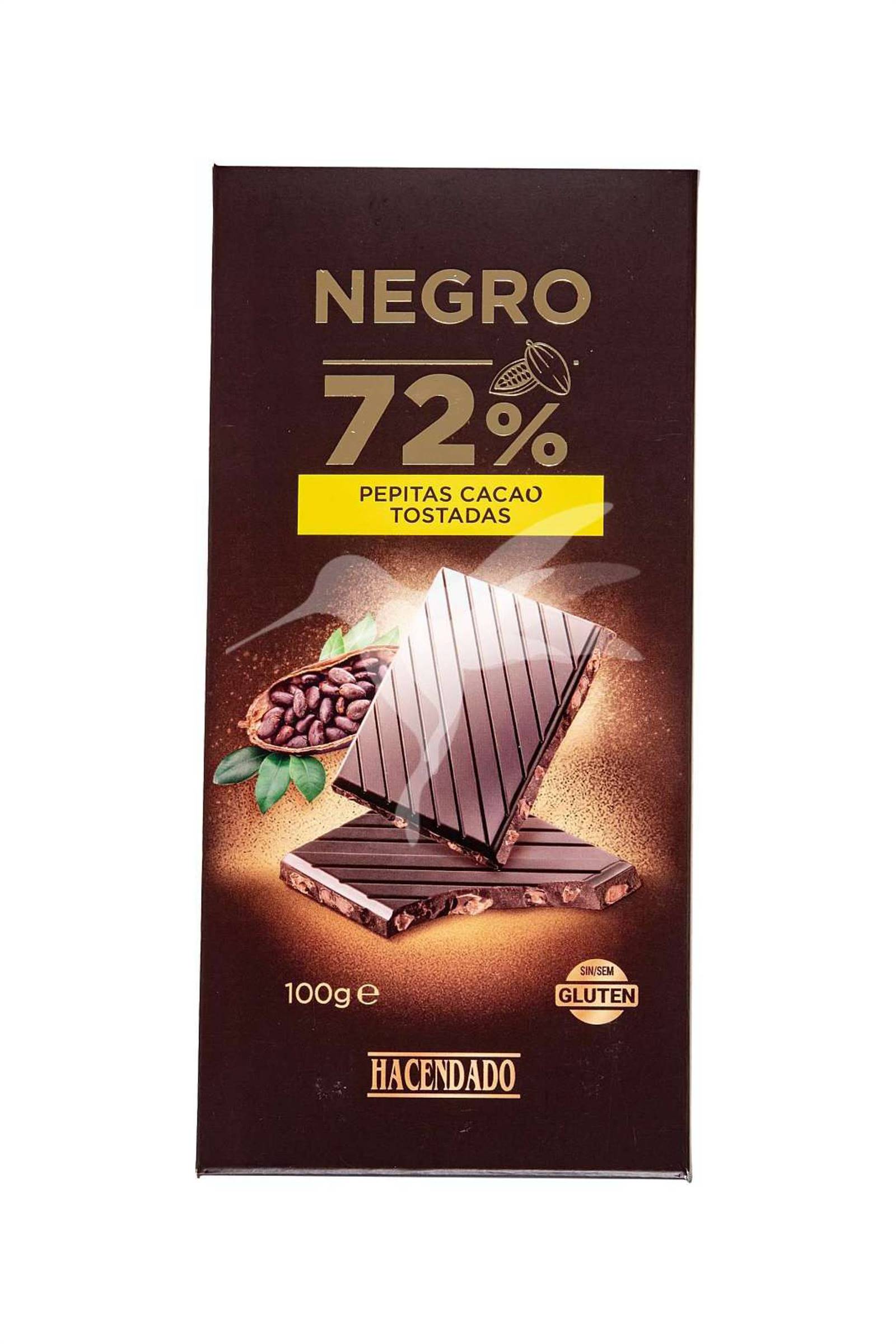 Chocolate negro 72% con pepitas de cacao tostadas