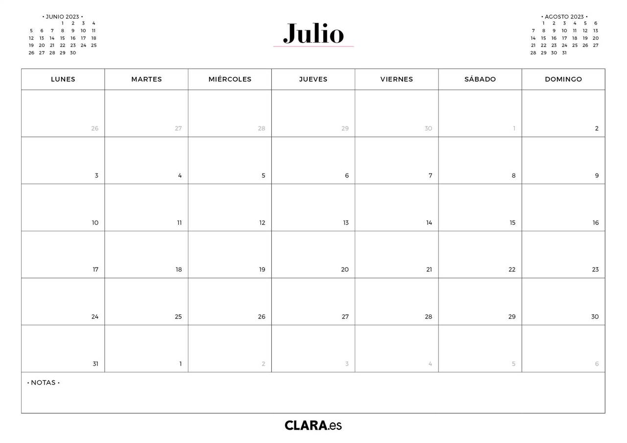 El calendario de julio
