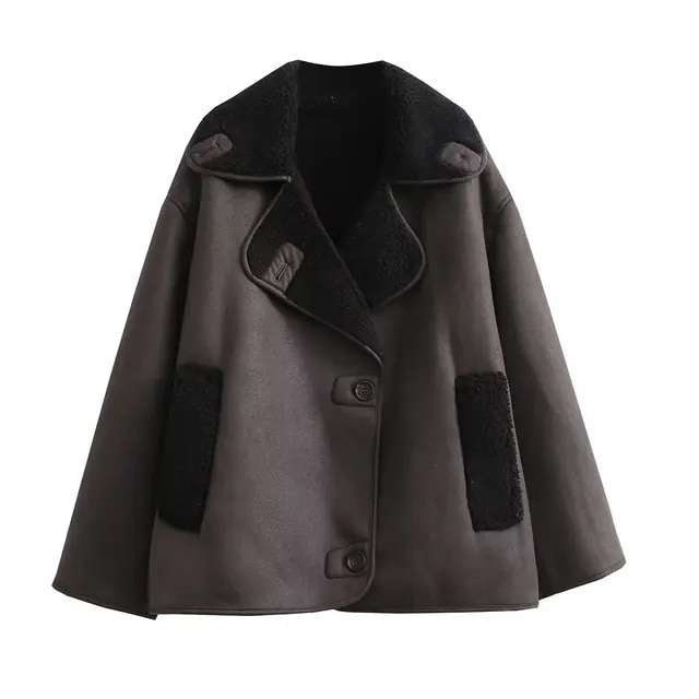 SLTNX TRAF chaquetas gruesas de piel sint tica para mujer abrigos elegantes de mezcla de lana jpg   jpg