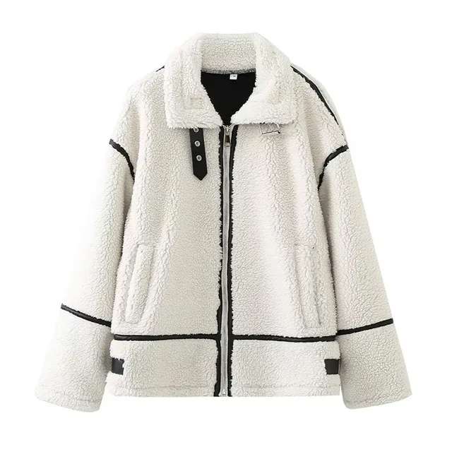 TRAF abrigos gruesos de estilo urbano para mujer chaqueta blanca de manga larga con bolsillos y jpg   jpg