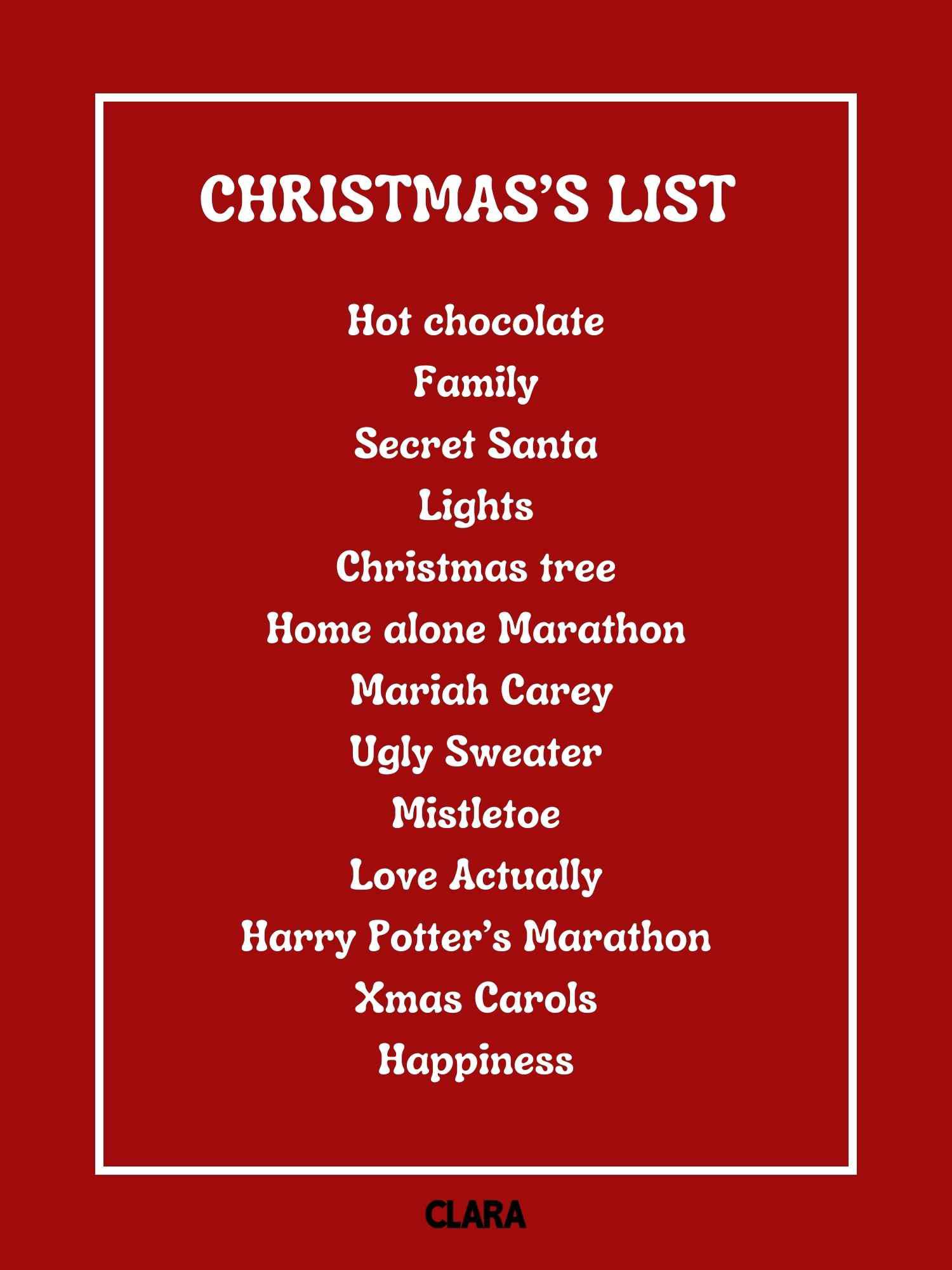 Lámina con la lista de Navidad.