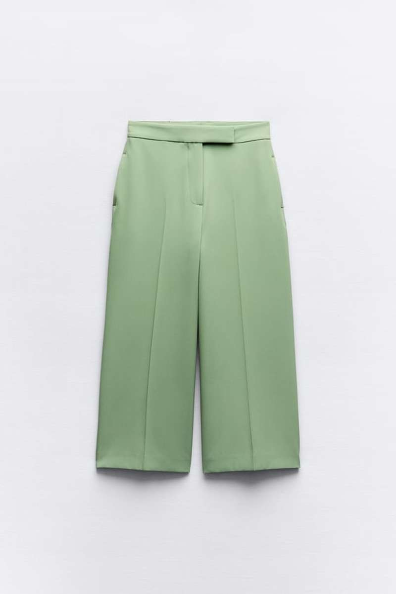 pantalon verde culotte zara