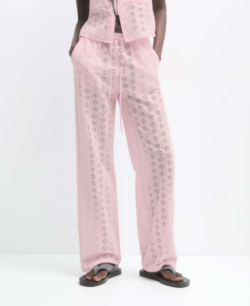 Pantalón bordado rosa