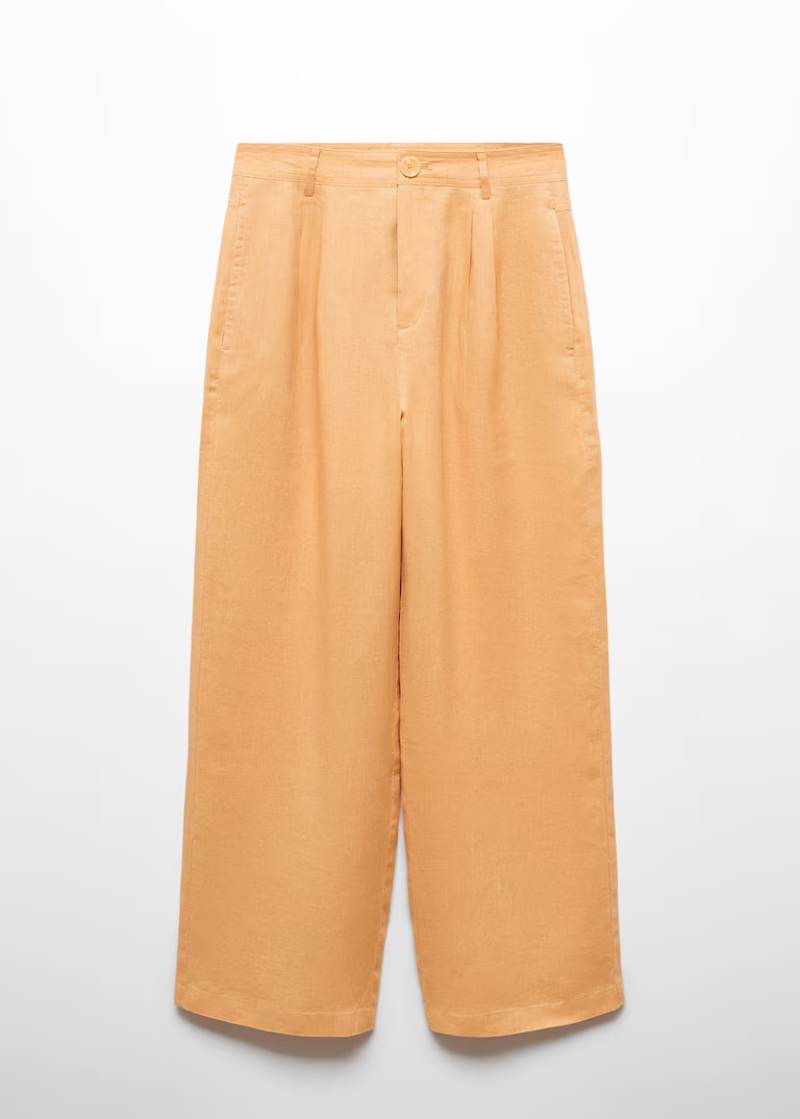 pantalon ancho lino mango