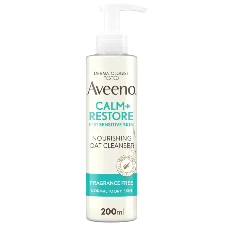 rutina de skin care  piel sensible Aveeno Face Calm and Restore Nourishing Oat Cleanser