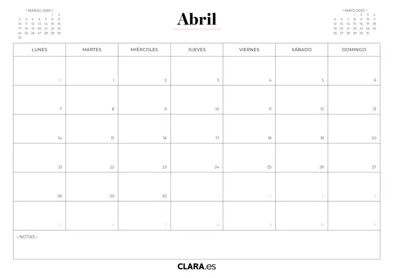 Abril calendario 2025 imprimir jpg gratis descargar