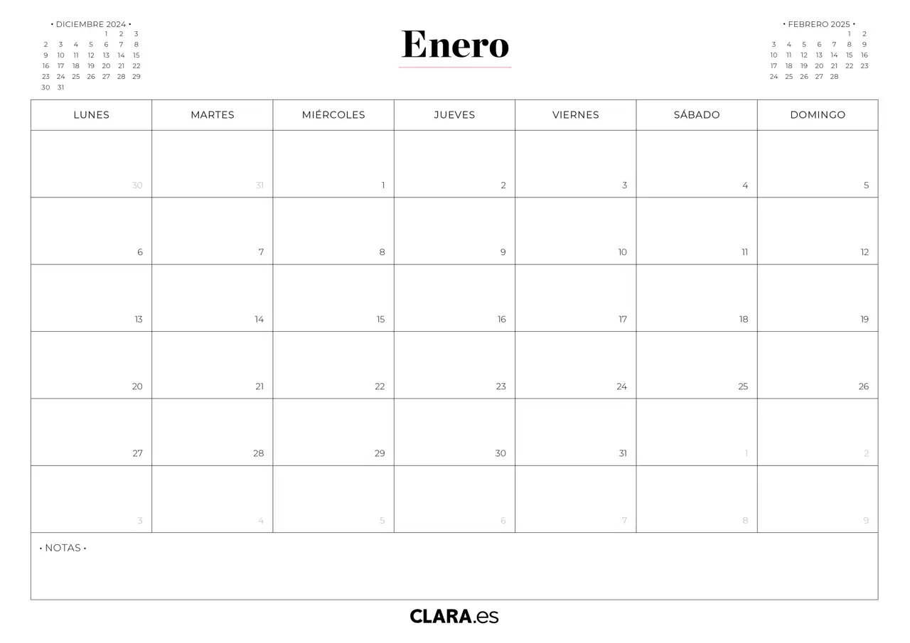 Enero calendario 2025 imprimir jpg gratis descargar