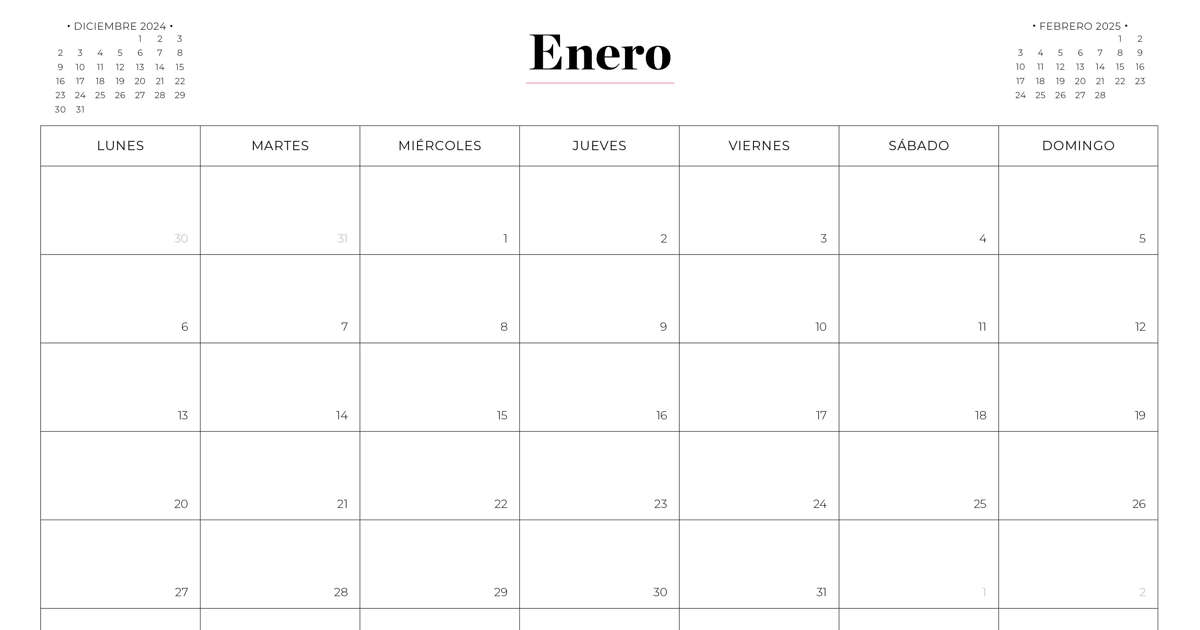 Calendario ENERO 2025 para imprimir: gratis en jpg y pdf y con diseño ...