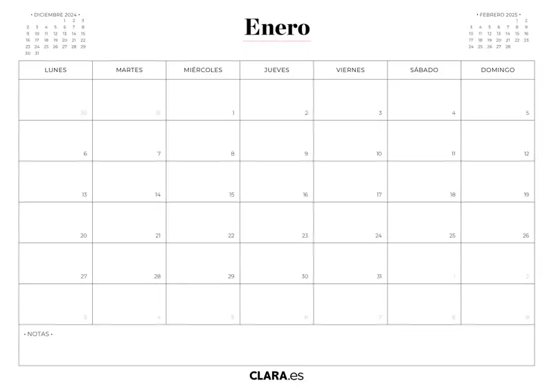 Enero calendario 2025 imprimir jpg gratis descargar