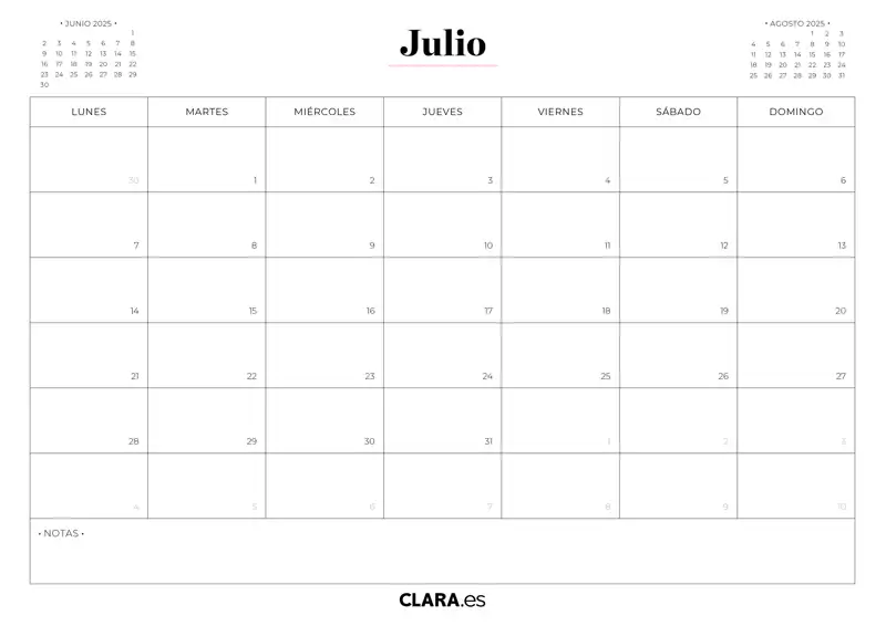 Julio calendario 2025 imprimir jpg gratis descargar