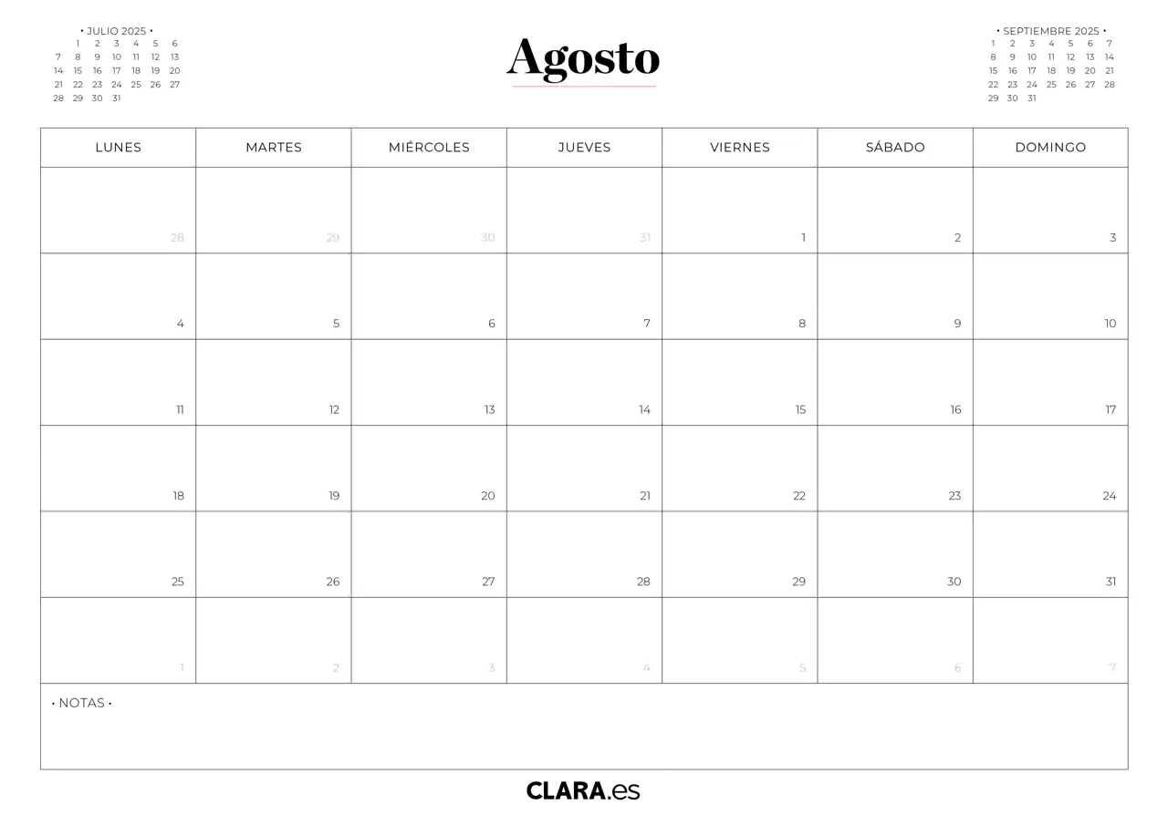 Agosto calendario 2025 imprimir jpg gratis descargar