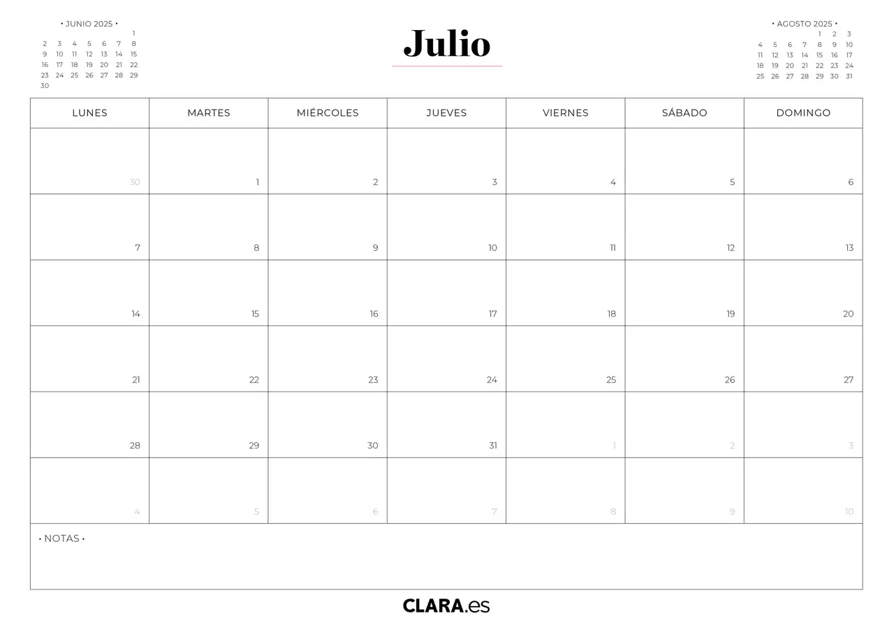 Julio calendario 2025 imprimir jpg gratis descargar