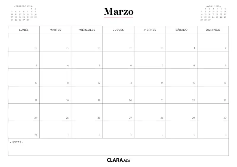 Marzo calendario 2025 imprimir jpg gratis descargar