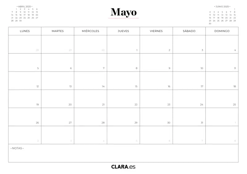 Mayo calendario 2025 imprimir jpg gratis descargar