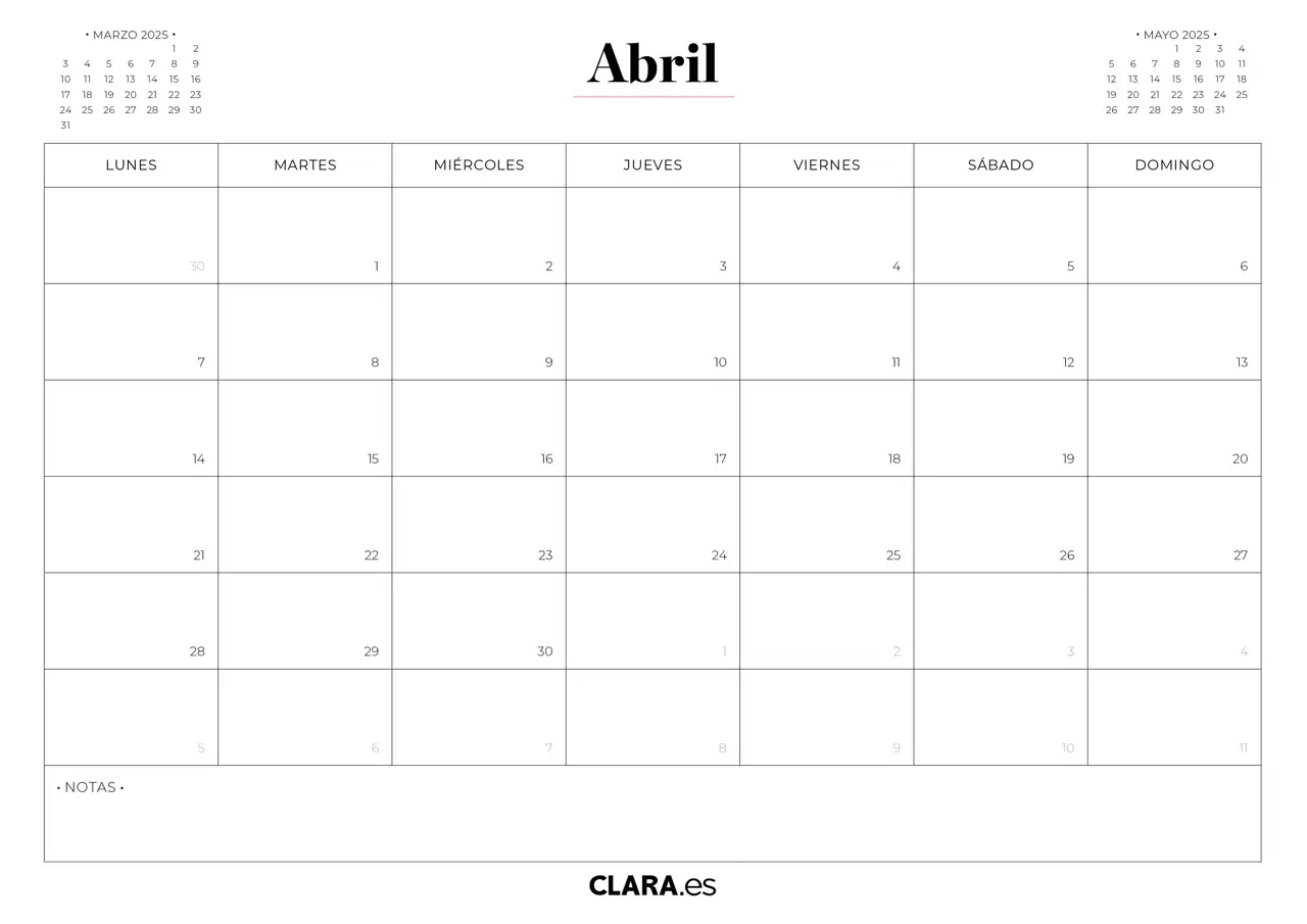 Abril calendario 2025 imprimir jpg gratis descargar