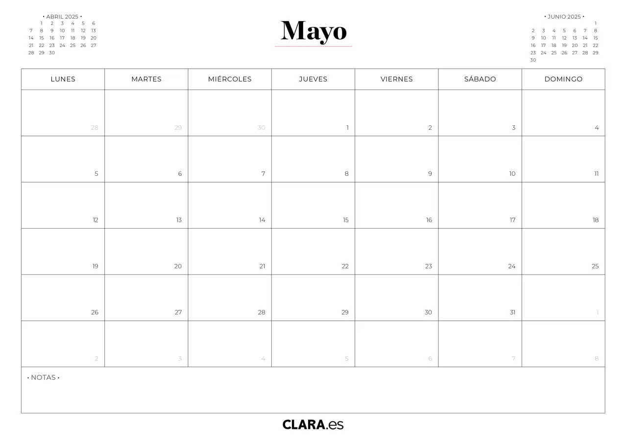 Mayo calendario 2025 imprimir jpg gratis descargar