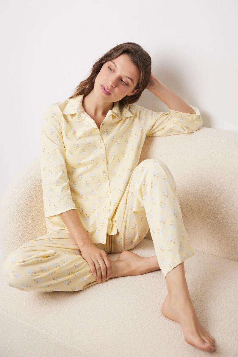 Pijama camisero estampado amarillo womensecret