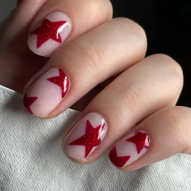 uñas rojas decoradas elegantes Con estrellas