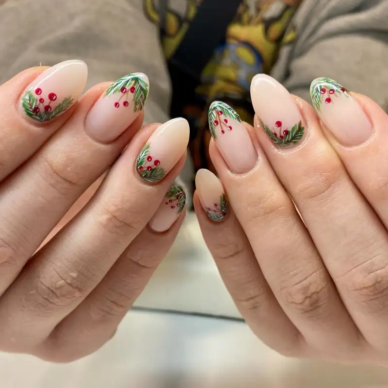 Uñas navideñas MUERDAGO 