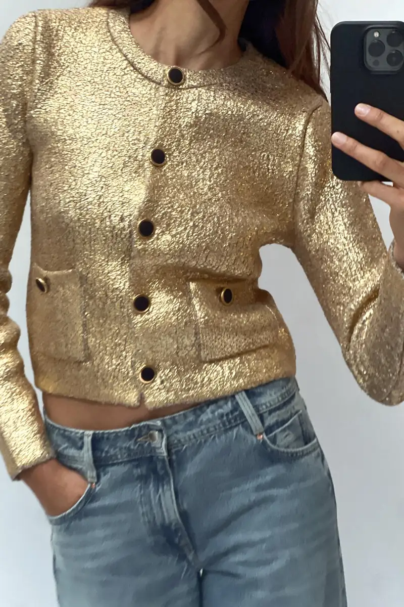 chaqueta punto dorado zara otono 2024 02