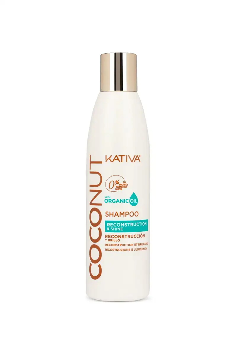 Kativa Coconut Champú 250 ml | Champú Sin Sulfatos ni Parabenos | Reconstrucción, Brillo e Hidratación | Cabello muy Dañado, Sensibilizado, Seco | Aceite de Coco Orgánico