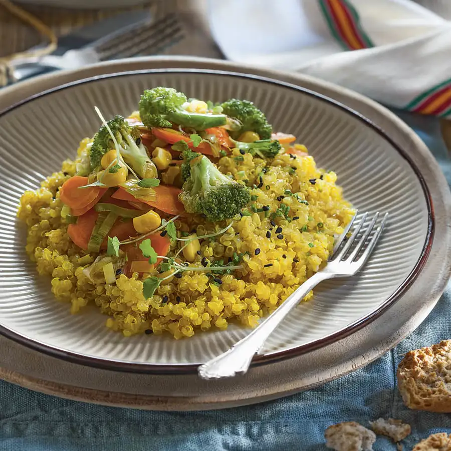 receta salteado quinoa brocoli zanahoria maiz