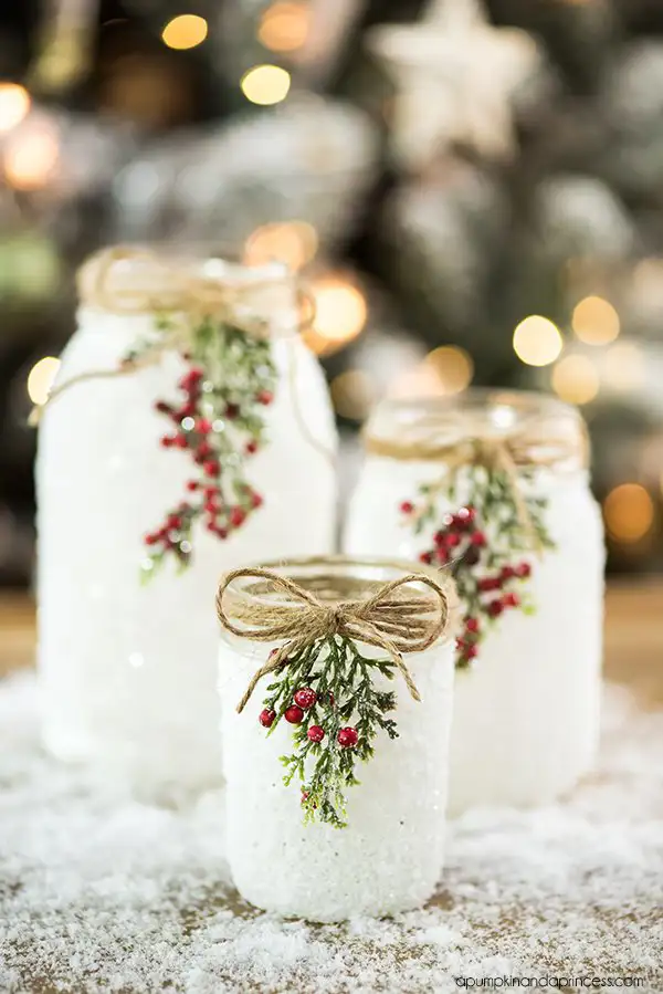 adornos navideños caseros tarros nevados