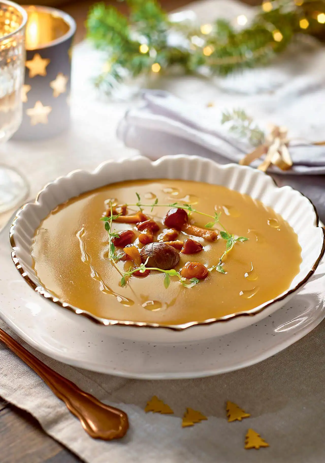 primeros platos para Navidad crema de castañas y setas