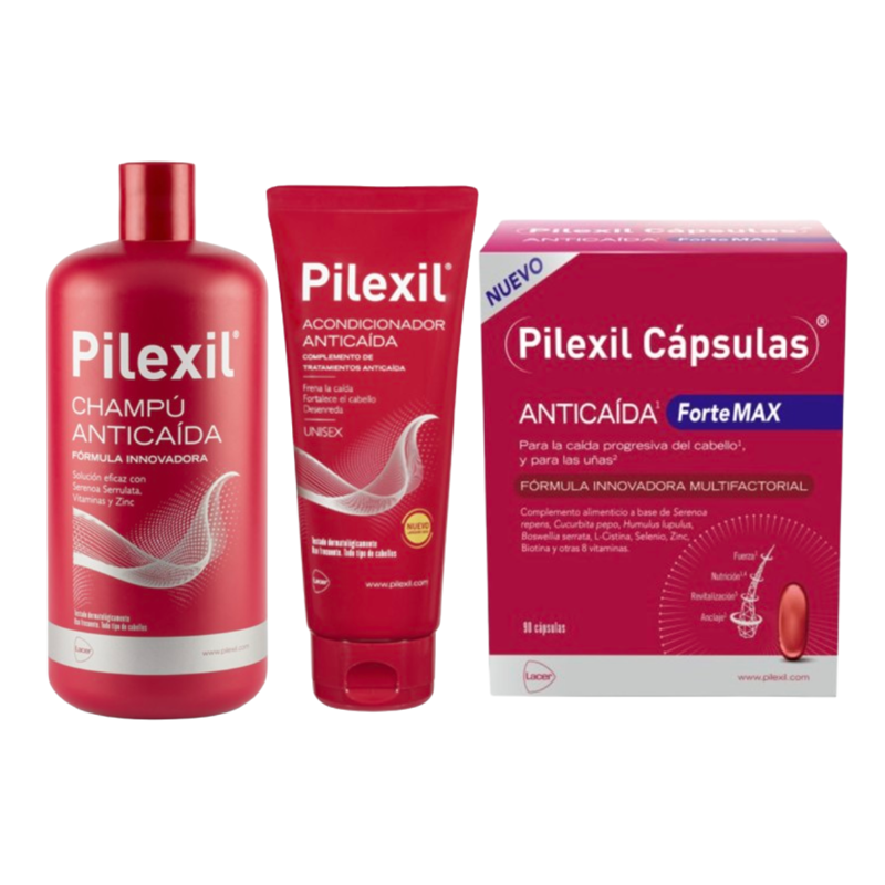 Champú, acondicionador y cápsulas Forte Max de Pilexil