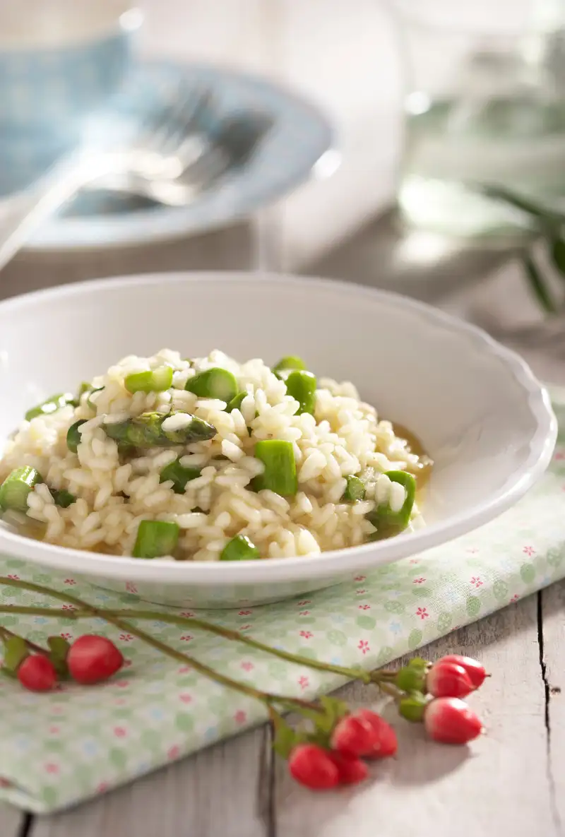 Arroz blanco esparragos