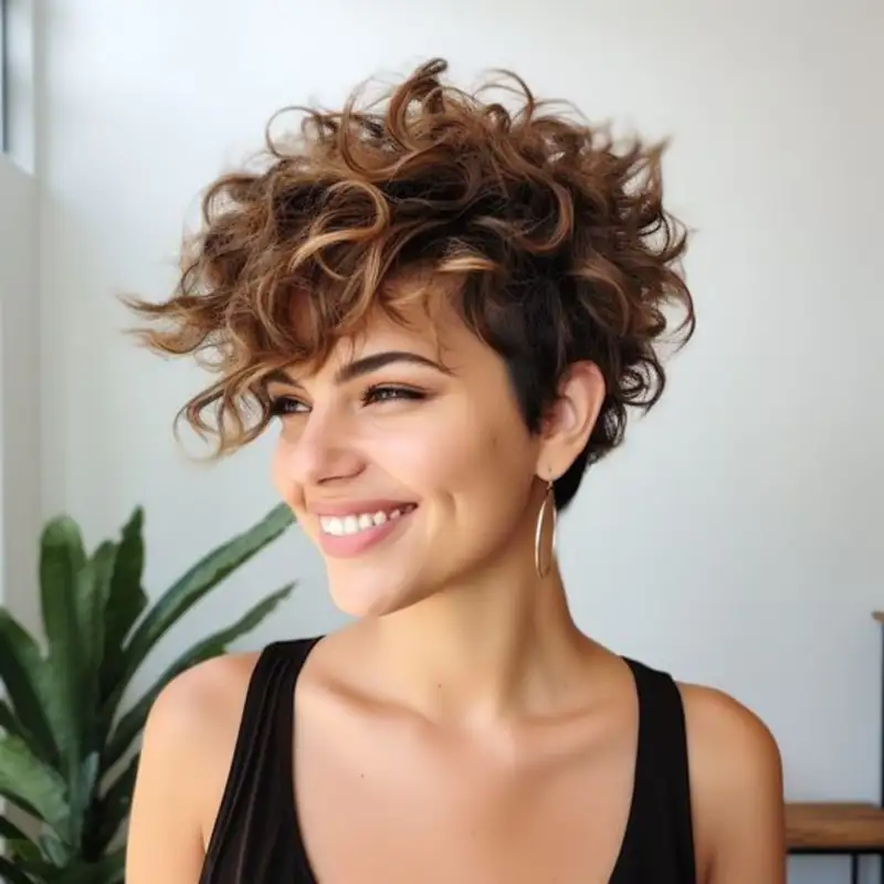 cortes de pelo corto rizado para mujer 50 Pixie con flequilllo