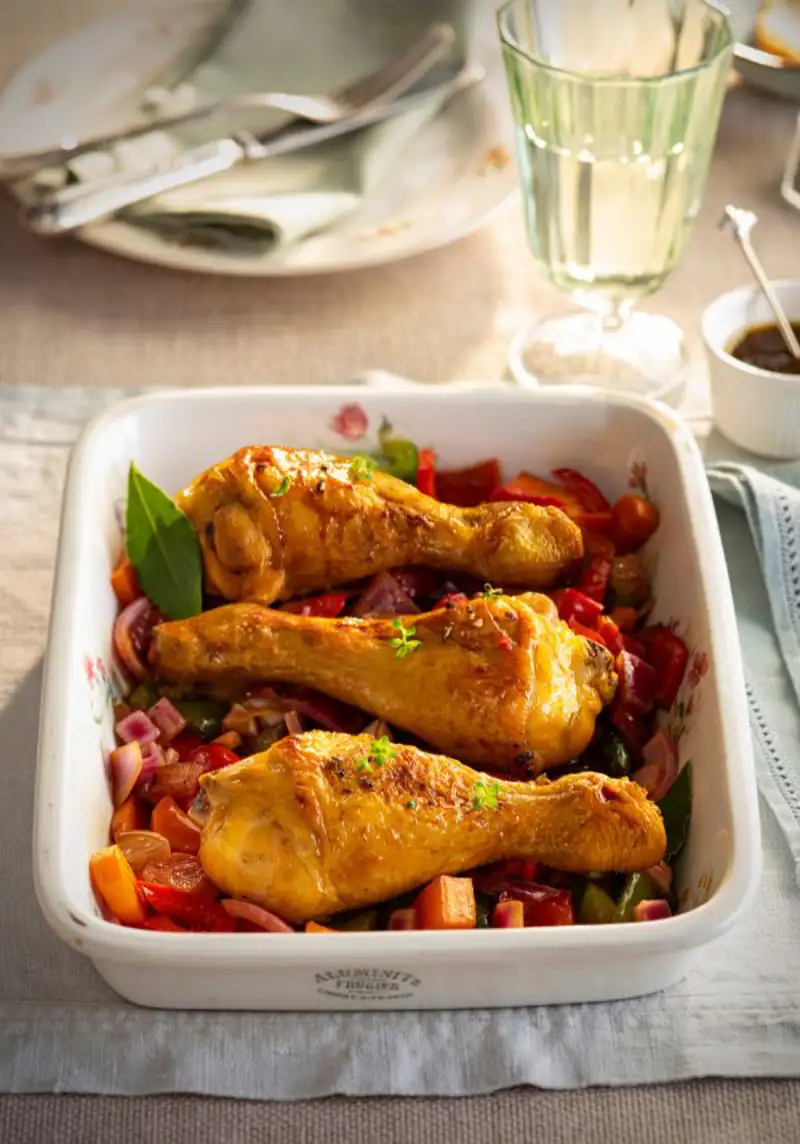 Verduras al horno + jamoncitos de pollo al horno con mostaza y miel 