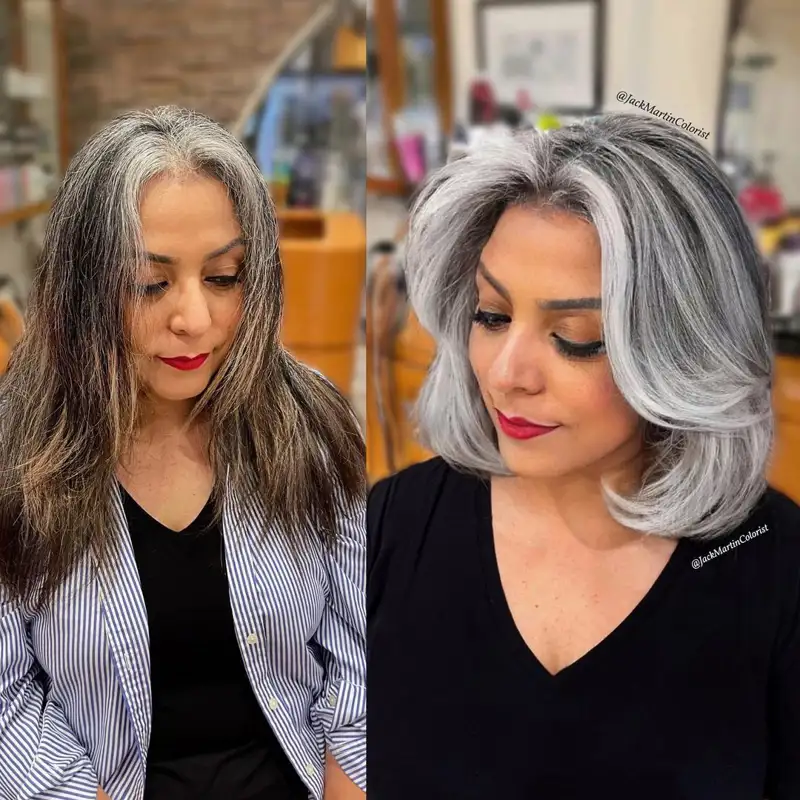 cortes de pelo para dejarse las canas Long bob con contornos desfilados