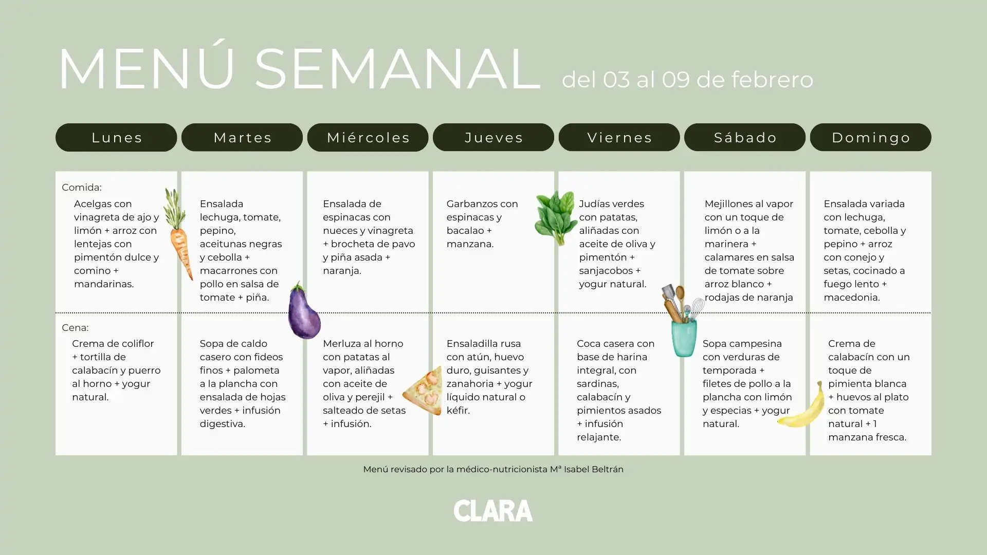 Menú semanal del 3 al 9 de febrero con recetas fáciles y equilibradas 