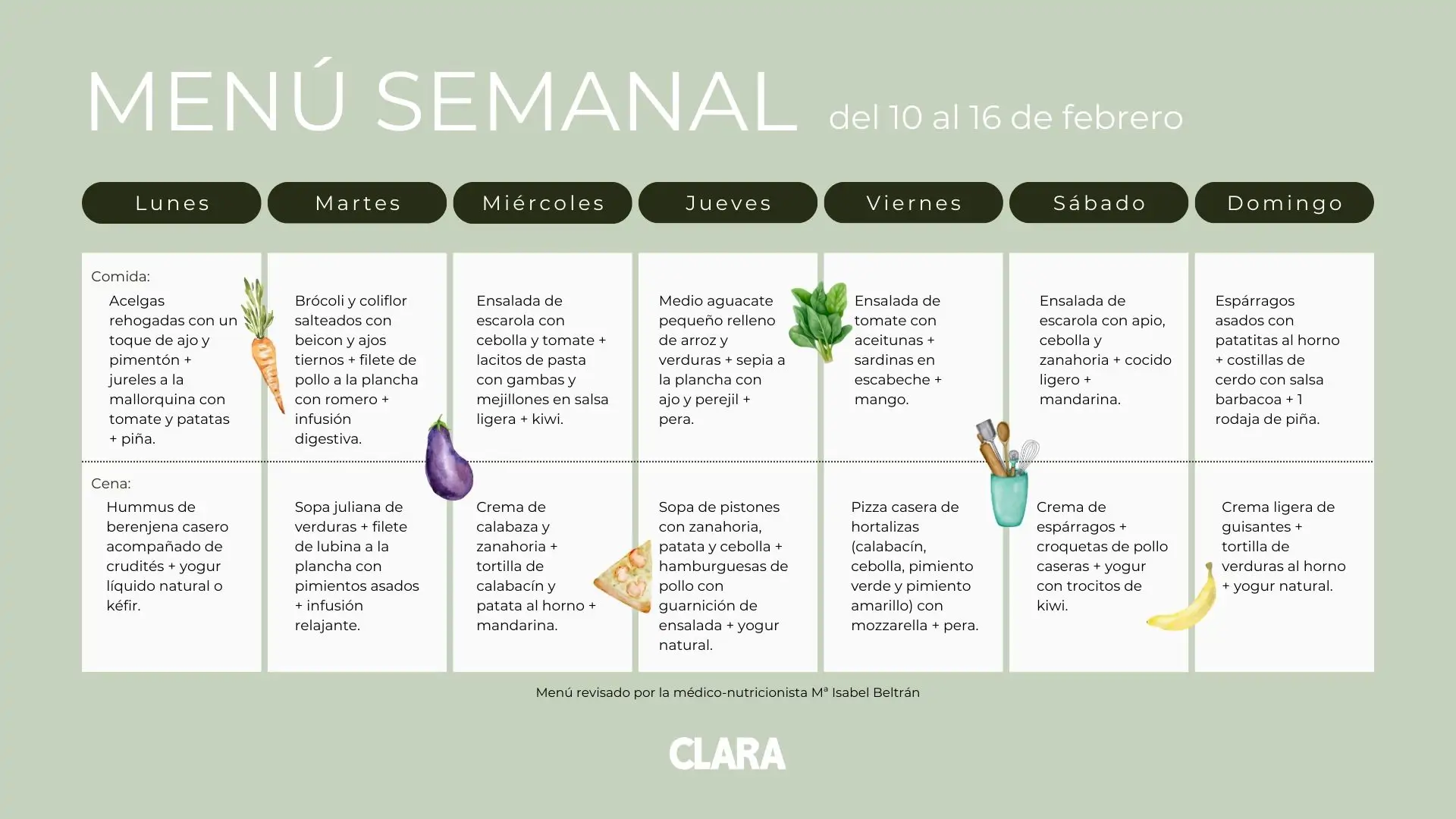 Menú semanal del 10 al 16 de febrero