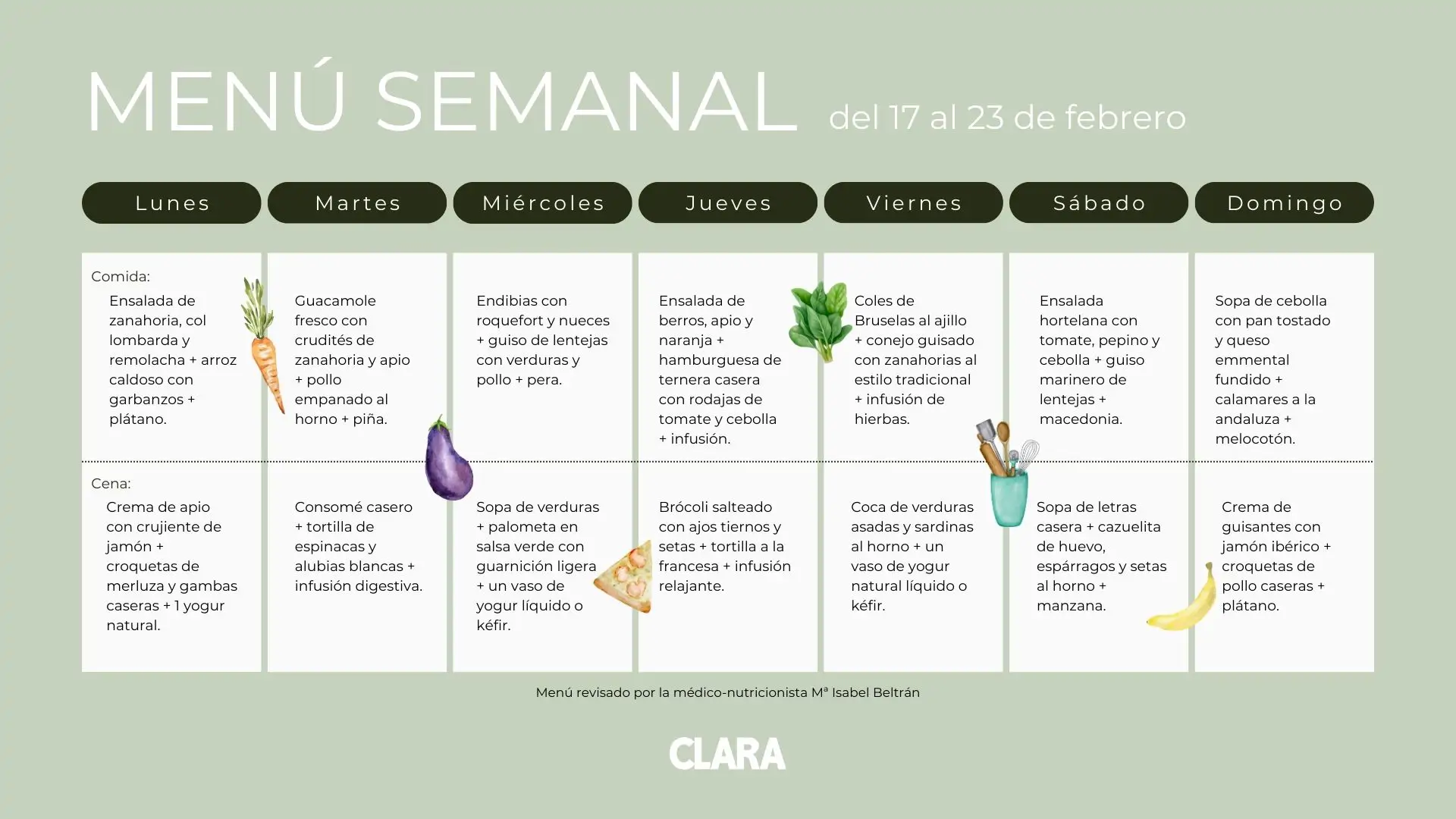 Menú semanal del 17 al 23 de febrero con recetas fáciles y equilibradas