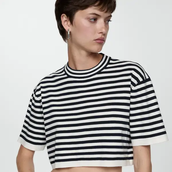 Jersey crop de punto fino y rayas marineras