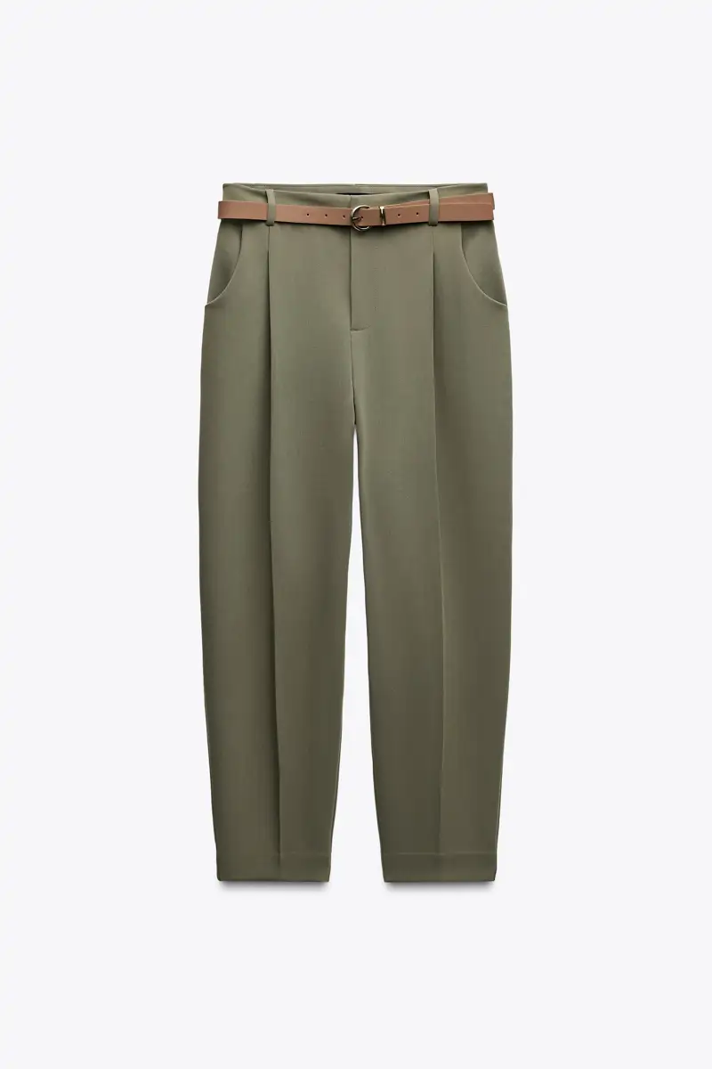 pantalon pinzas verde zara