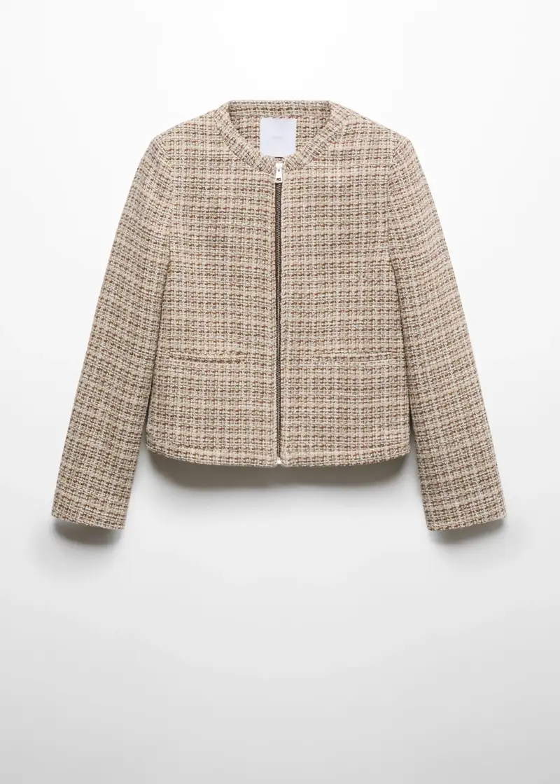 chaqueta tweed con cremallera mango outlet