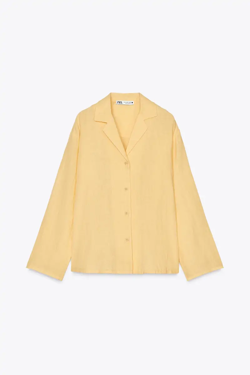 camisa lino amarilla zara