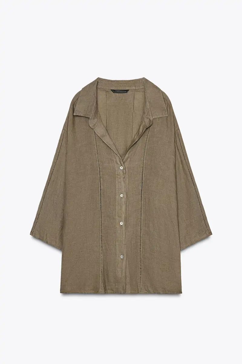camisa lino verde zara