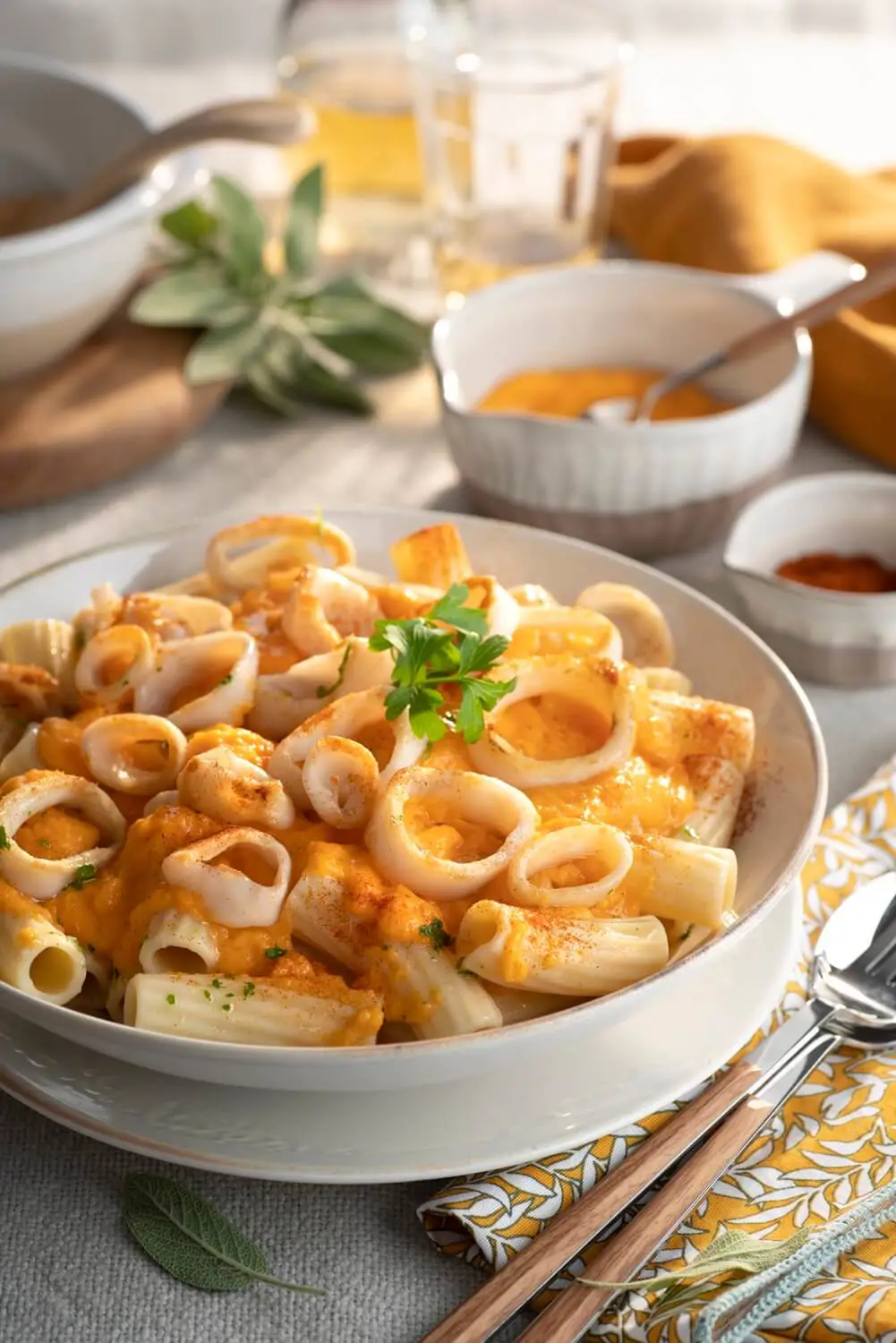 salsas para pasta tortiglionis con calamares