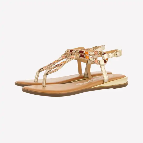 Sandalias Nyssa doradas piedras multicolor