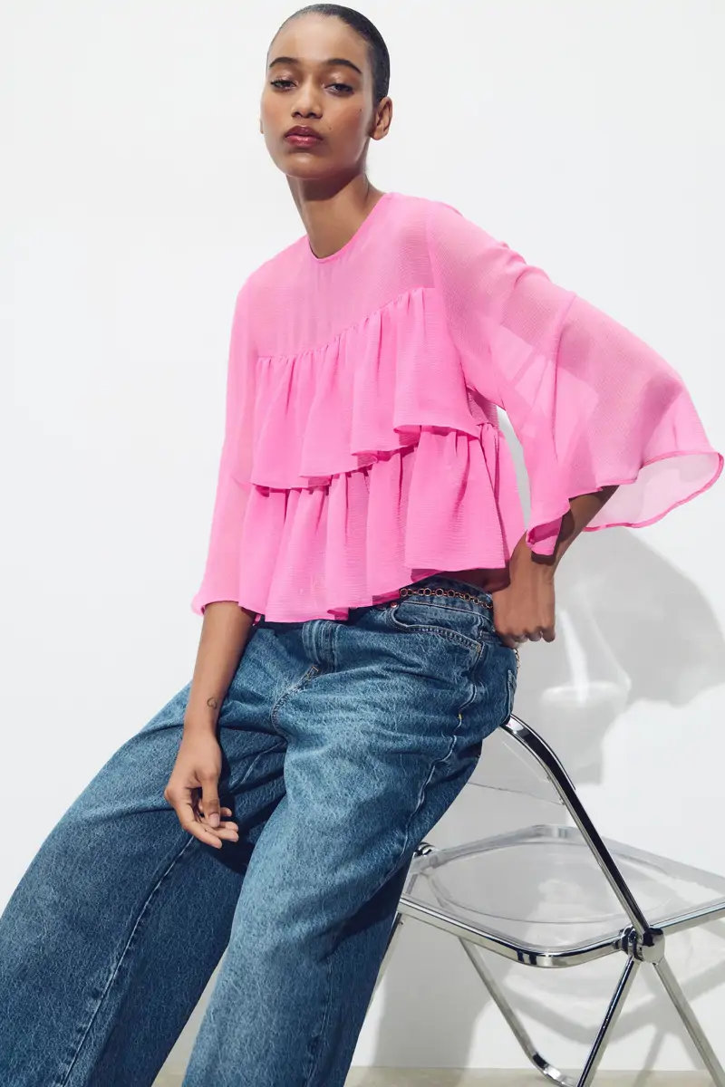 blusa volantes rosa zara