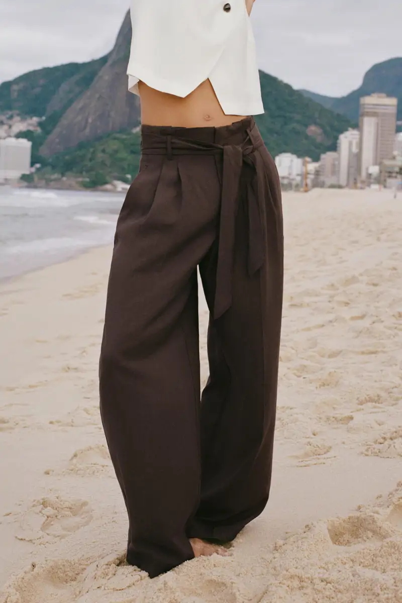 pantalon marrron cinturon zara